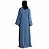Front open abaya with piping work- French Blue Front open abaya with piping work- French Blue